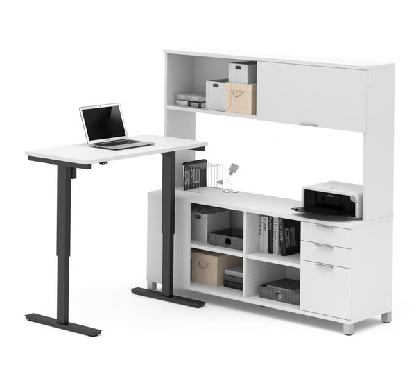 72W L-Shaped Standing Desk with Hutch