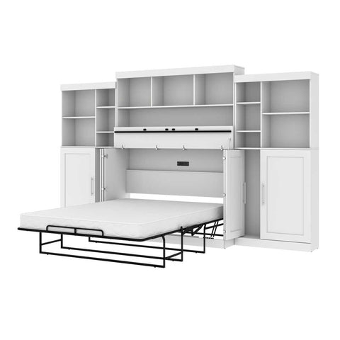 Queen Cabinet Bed with Mattress, two 36″ Storage Units, and 3 Hutches