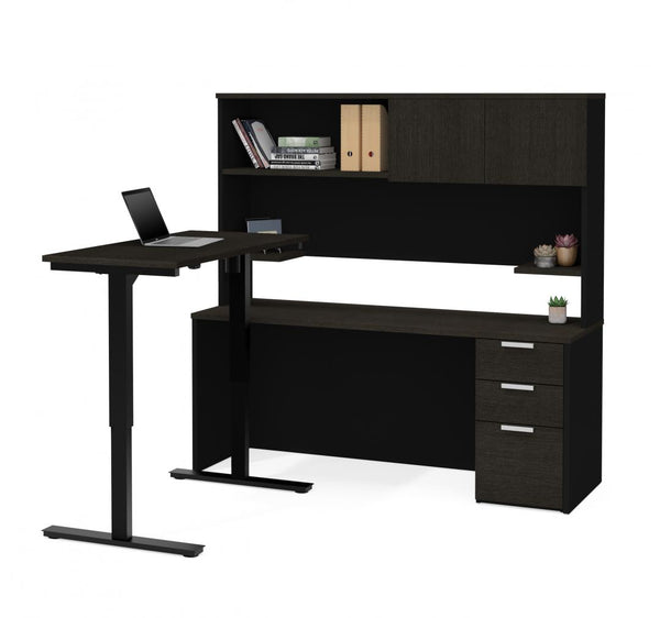 72W L-Shaped Standing Desk with Pedestal and Hutch