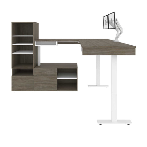 Two 72W L-Shaped Standing Desks with Dual Monitor Arms and Storage