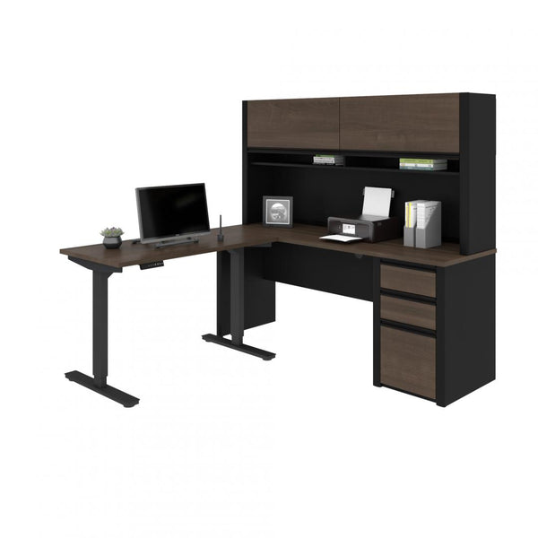 72W L-Shaped Standing Desk with Pedestal and Hutch