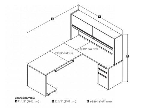 72W L-Shaped Desk with Hutch and Pedestal