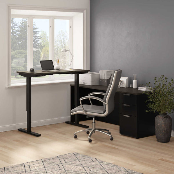 72W L-Shaped Standing Desk with Pedestal