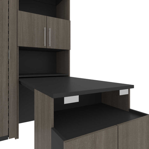 Full Murphy Bed with Shelves and Storage Cabinet with Fold-Out Desk (120W)