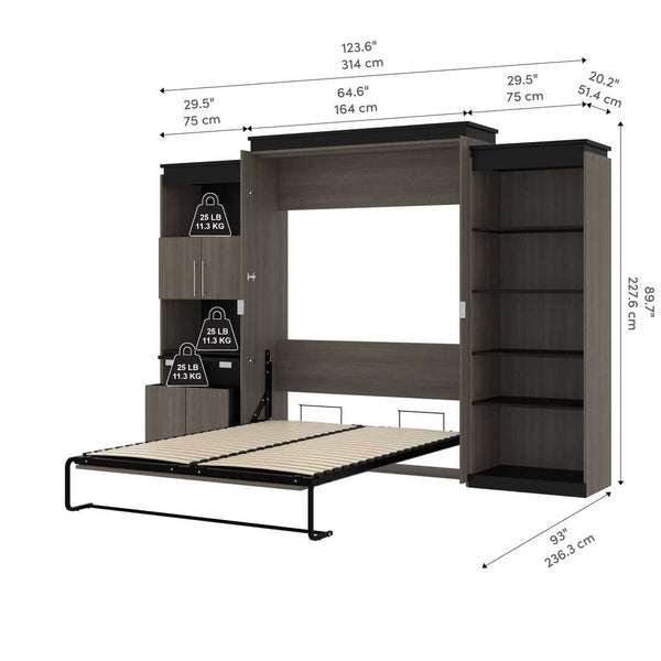 Queen Murphy Bed with Shelves and Storage Cabinet with Fold-Out Desk (126W)