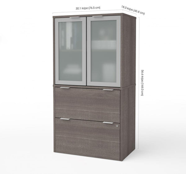 Lateral File Cabinet with Frosted Glass Doors Hutch