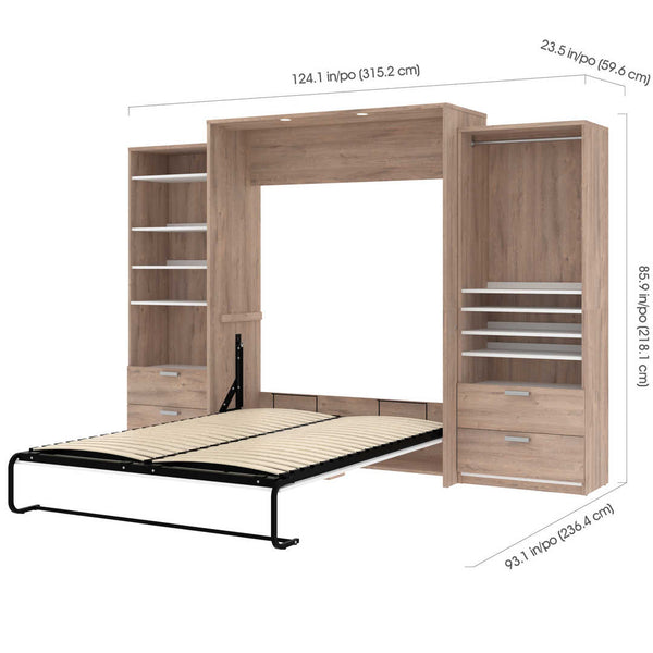 Queen Murphy Bed with 2 Closet Organizers with Drawers (125W)