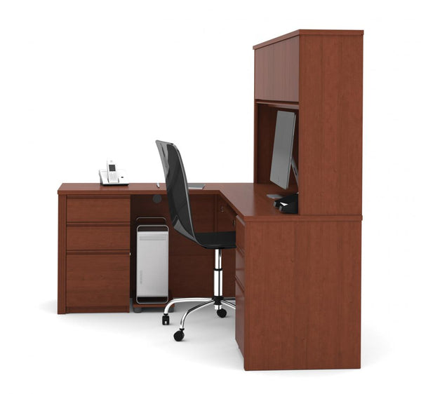 Modern L-Shaped Office Desk with Two Pedestals and Hutch