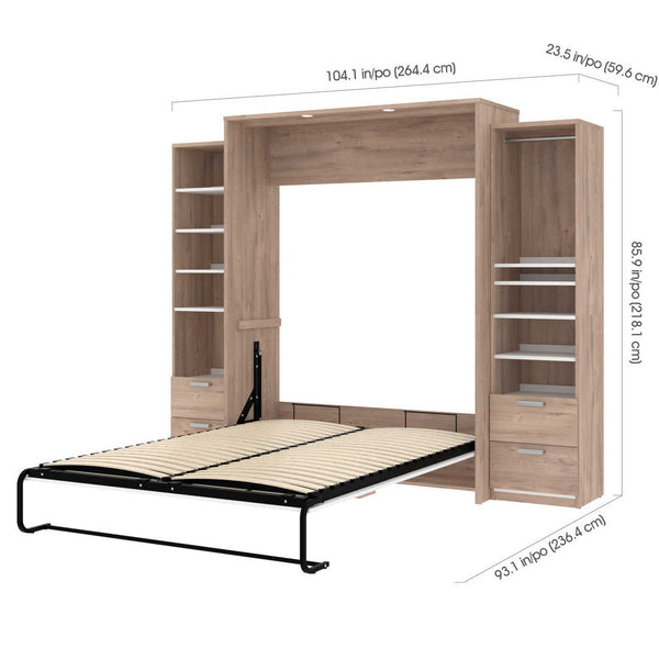 Queen Murphy Bed and 2 Narrow Closet Organizers with Drawers (105W)