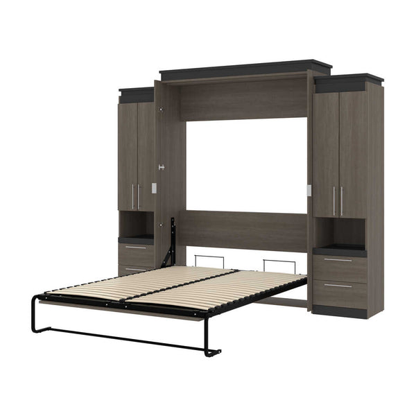 Queen Murphy Bed with Storage Cabinets and Pull-Out Shelves (106W)