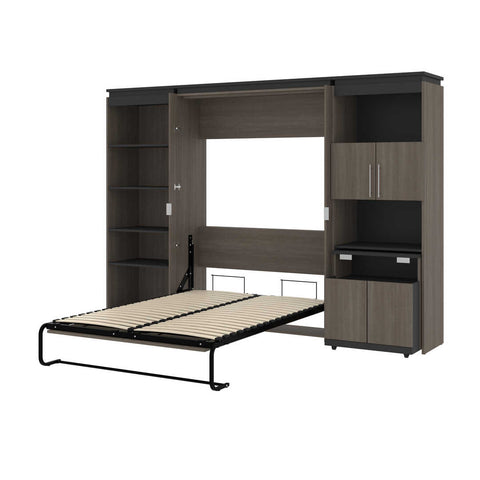 Full Murphy Bed with Shelves and Storage Cabinet with Fold-Out Desk (120W)