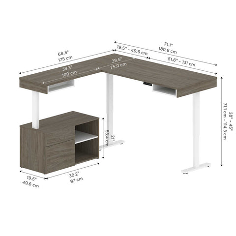 72W L-Shaped Standing Desk with Credenza