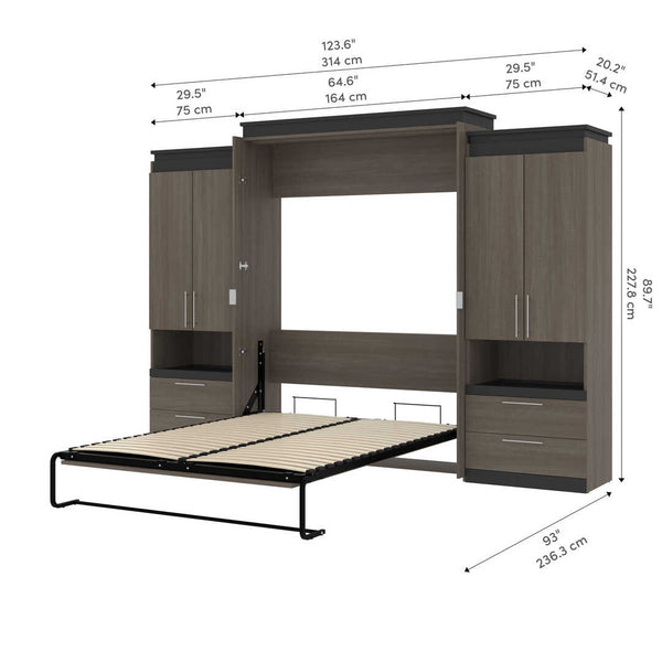 Queen Murphy Bed with Storage Cabinets and Pull-Out Shelves (126W)