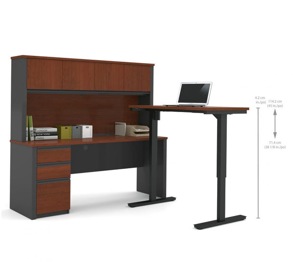 72W L-Shaped Standing Desk with Pedestal and Hutch