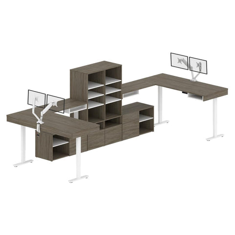 Two 72W L-Shaped Standing Desks with Dual Monitor Arms and Storage