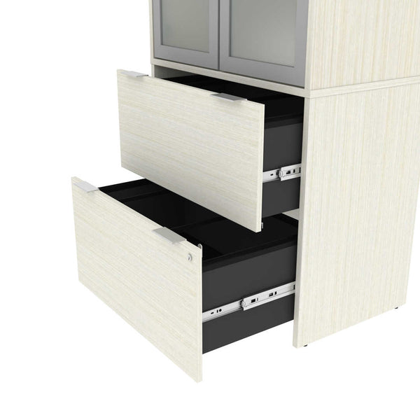 Lateral File Cabinet with Frosted Glass Doors Hutch