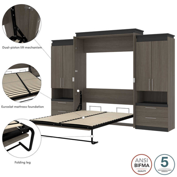 Queen Murphy Bed with Storage Cabinets and Pull-Out Shelves (126W)