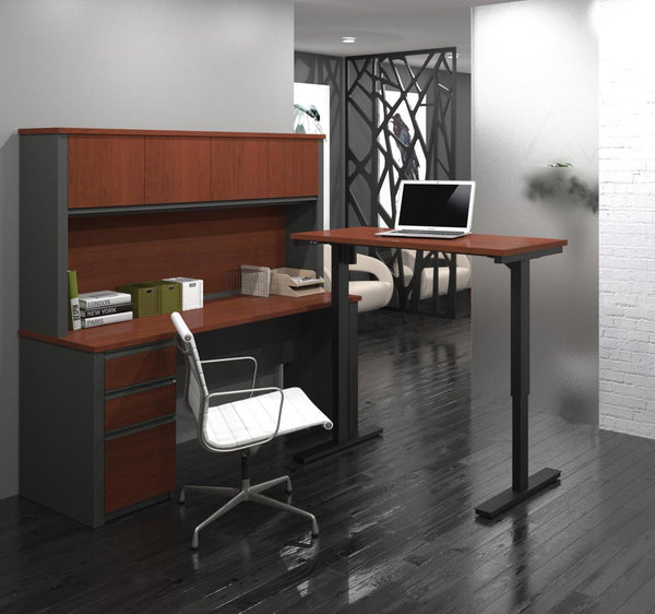 72W L-Shaped Standing Desk with Pedestal and Hutch