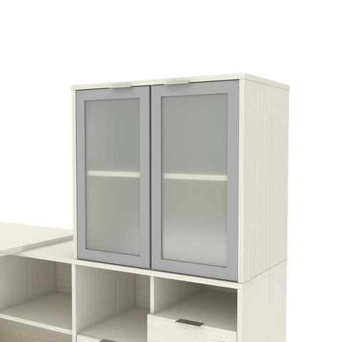 72W L-Shaped Desk with Frosted Glass Door Hutch