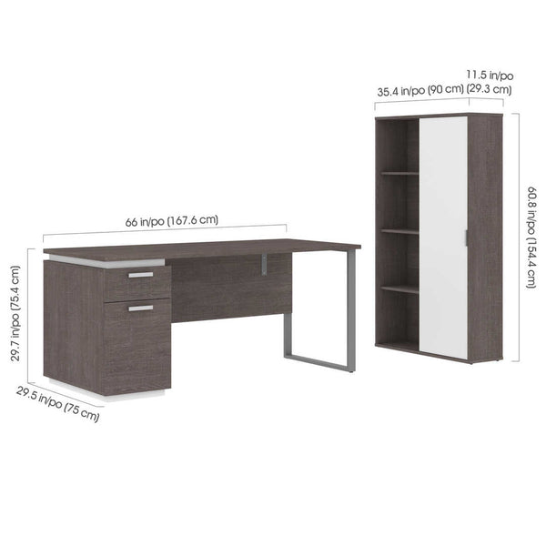 66W Desk with Single Pedestal and Storage Cabinet