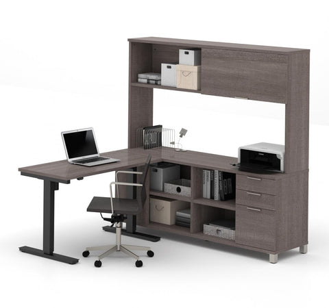 72W L-Shaped Standing Desk with Hutch