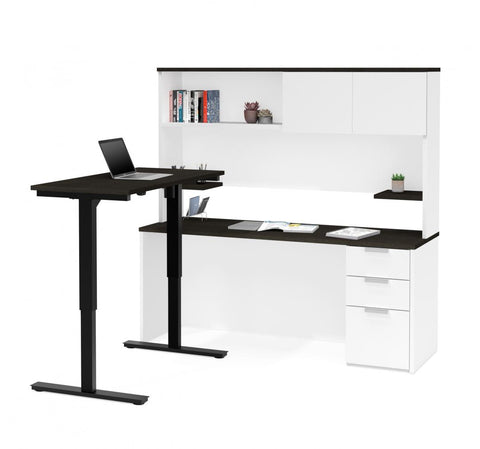 72W L-Shaped Standing Desk with Pedestal and Hutch