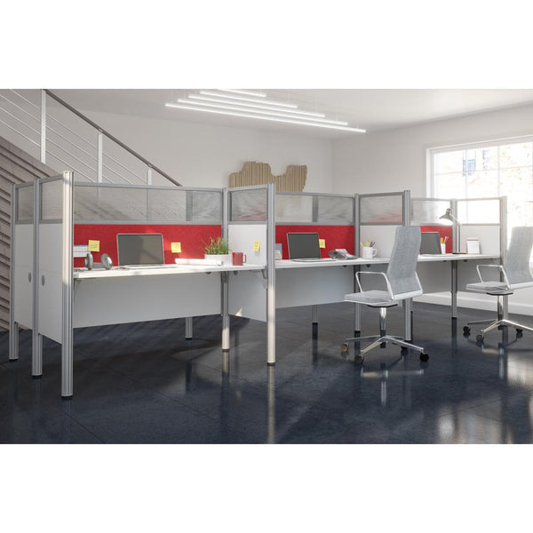 6-Person Office Cubicles with Red Tack Boards and High Privacy Panels