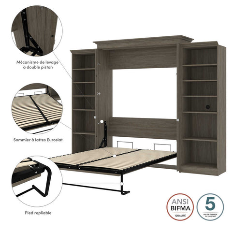 Queen Murphy Bed with Bookshelves (115W)