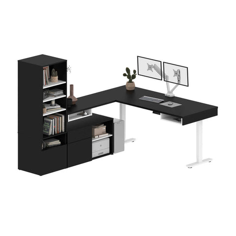 72W L-Shaped Standing Desk with Dual Monitor Arm and Storage