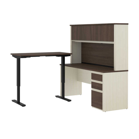 72W L-Shaped Standing Desk with Pedestal and Hutch