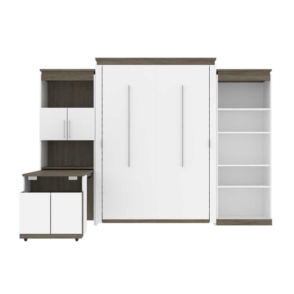 Queen Murphy Bed with Shelves and Storage Cabinet with Fold-Out Desk (126W)