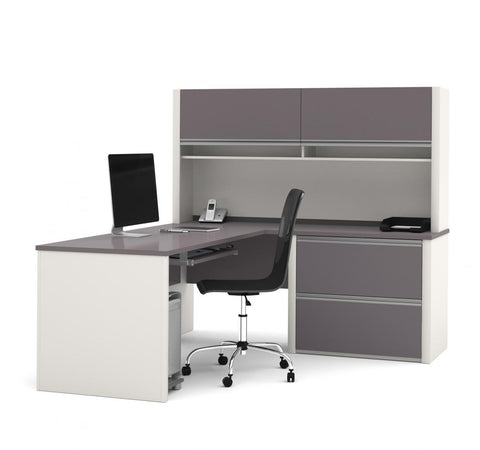 L-Shaped Desk with Lateral File Cabinet and Hutch