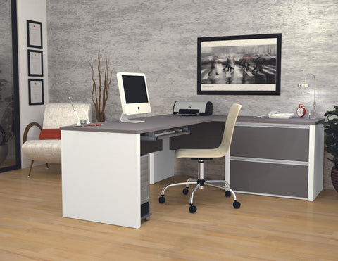 72W L-Shaped Desk with Lateral File Cabinet