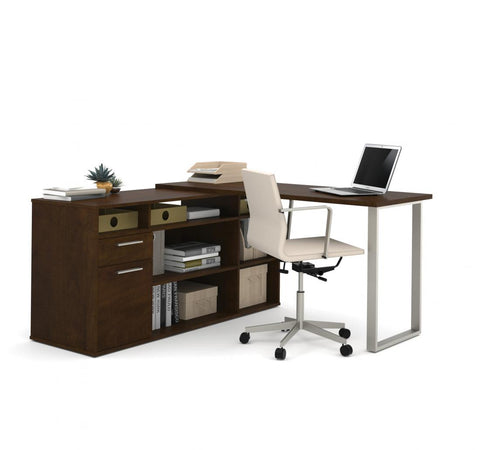 60W L-Shaped Desk with Lateral File Cabinet and Bookcase