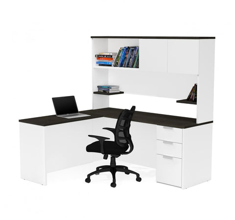 72W L-Shaped Desk with Pedestal and Hutch