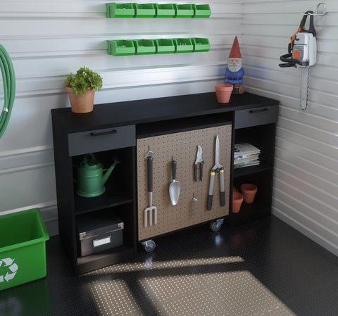 2-Piece Set:  2-Drawer Workbench and Mobile Storage Cabinet