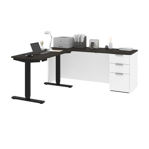 72W L-Shaped Standing Desk with Pedestal