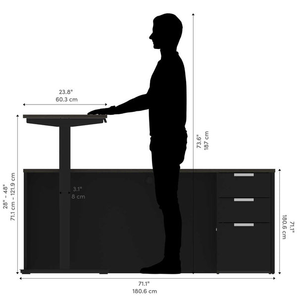 72W L-Shaped Standing Desk with Pedestal