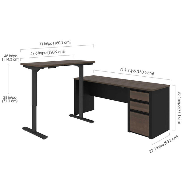 72W L-Shaped Standing Desk with Pedestal