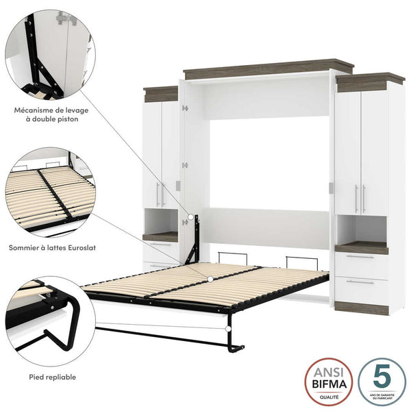 Queen Murphy Bed with Storage Cabinets and Pull-Out Shelves (106W)