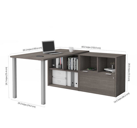 61W L-Shaped Desk with Metal Legs