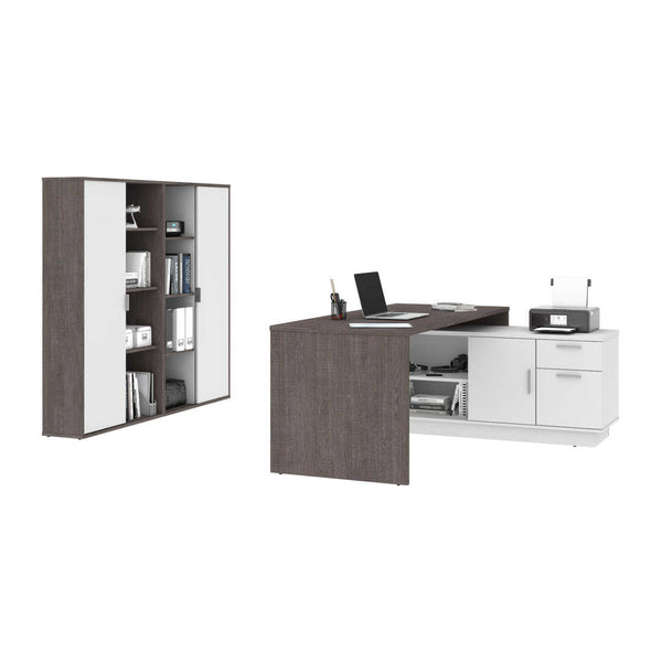 72W L-Shaped Desk with Storage Cabinets