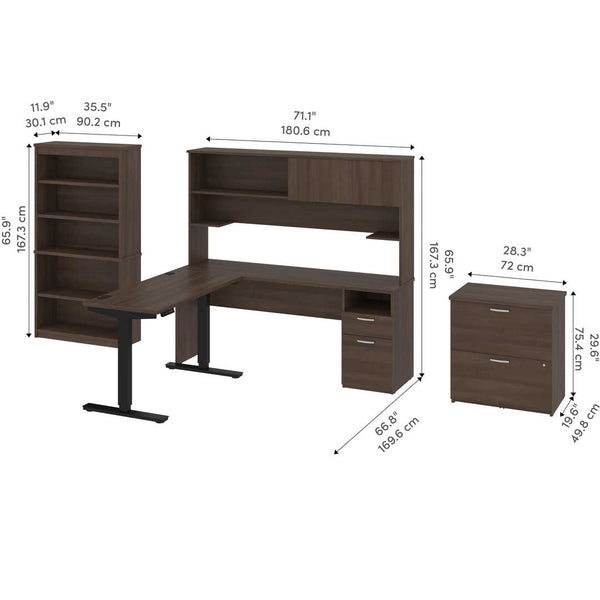 24” x 48” Standing Desk, 1 Credenza with Hutch, 1 Bookcase, and 1 Lateral File Cabinet