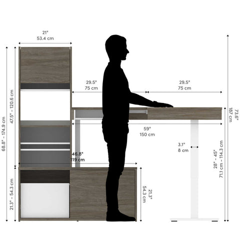 81W L-Shaped Standing Desk with Credenza and Narrow Hutch