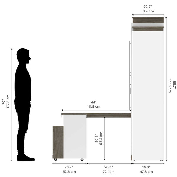 Queen Murphy Bed with Shelves and Storage Cabinet with Fold-Out Desk (126W)