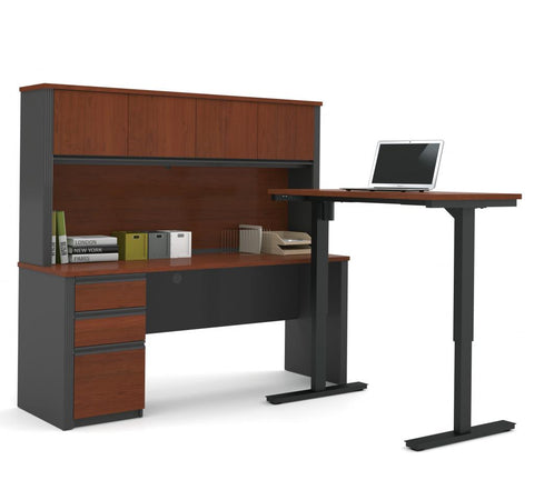 72W L-Shaped Standing Desk with Pedestal and Hutch