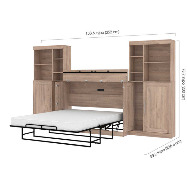 Queen Cabinet Bed with Mattress, two 36″ Storage Units, and 2 Hutches