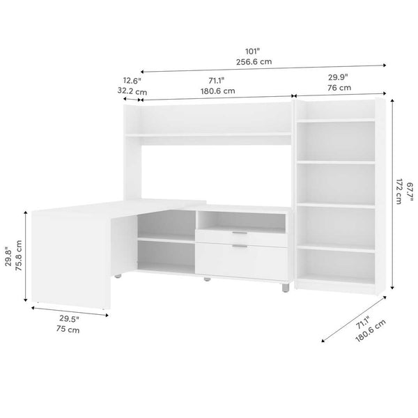 72W L-Shaped Desk with Hutch and Bookcase