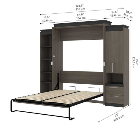 Queen Murphy Bed with Storage Cabinet and Shelves (106W)