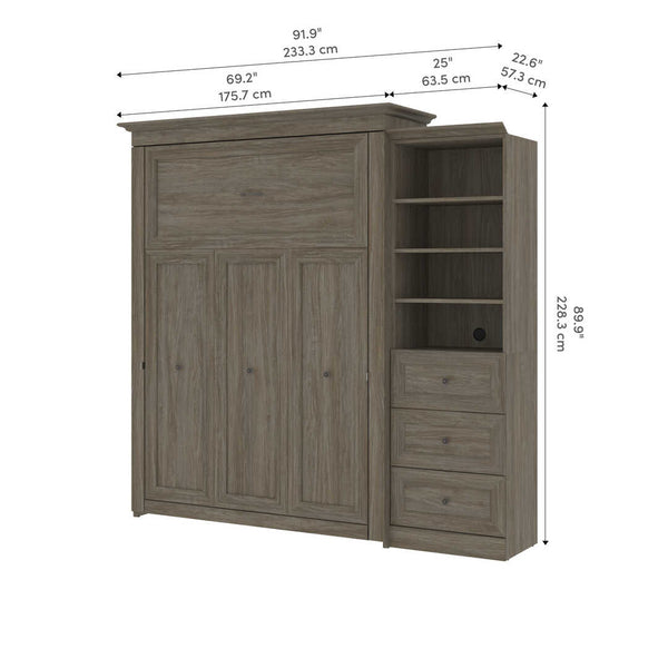 Queen Murphy Bed with Shelves and Drawers (92W)